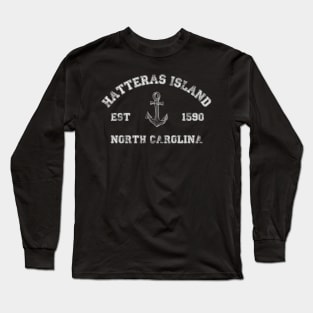Hatteras Island, North Carolina Vintage Nautical Anchor Retro Long Sleeve T-Shirt